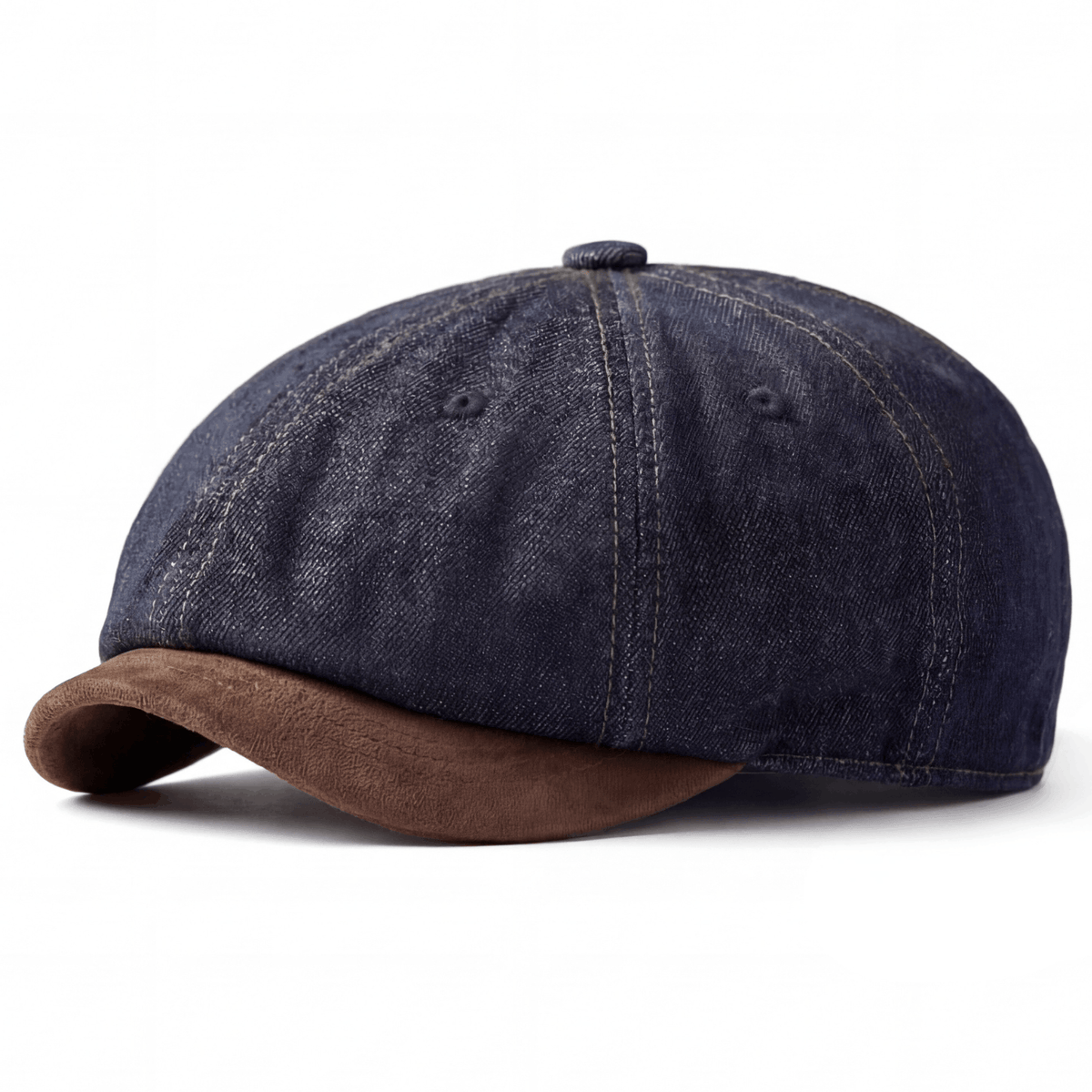 Kessoro unisex denim eight-panel newsboy cap in brown and navy blue