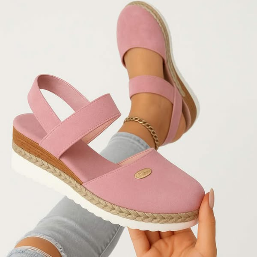 Women's cushioned adjustable-strap wedge sandals in beige, pink, red, grey and black — Kessoro, image 2 of 11