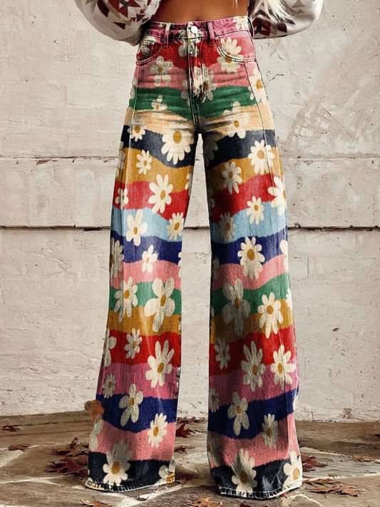 Kessoro women's loose-fit pants in a bright multicolor floral print