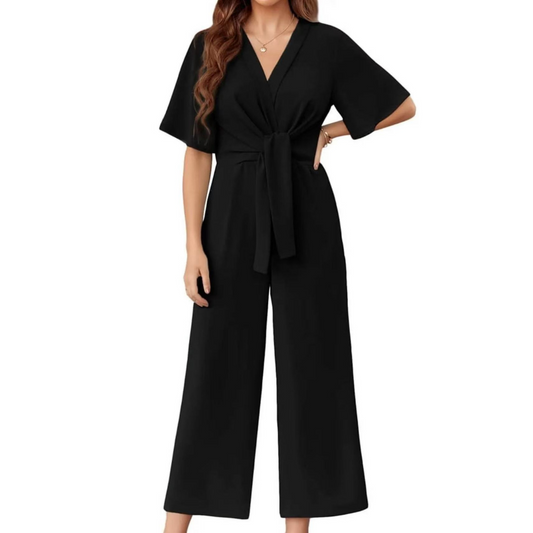 Kessoro women's tie-knot summer jumpsuit in black, beige, blue, grey and pink