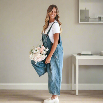 Kessoro women's vintage-style adjustable plain jumpsuit in blue and grey colourways