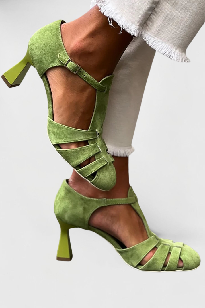 Kessoro women's vintage strappy stiletto heels in green, for women