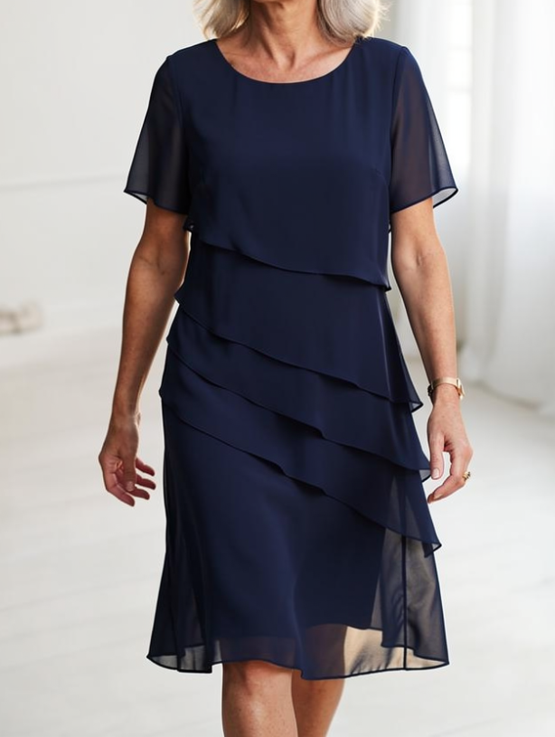 Kessoro women's sheer sleeve chiffon ruffle dress in navy blue, blue, red, green, khaki and pink, for women