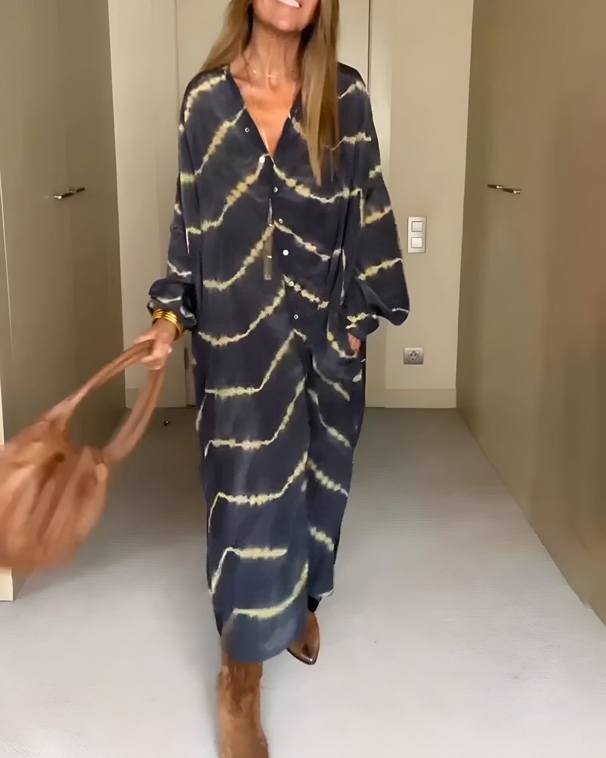 Kessoro women's bohemian striped v-neck dress in blue