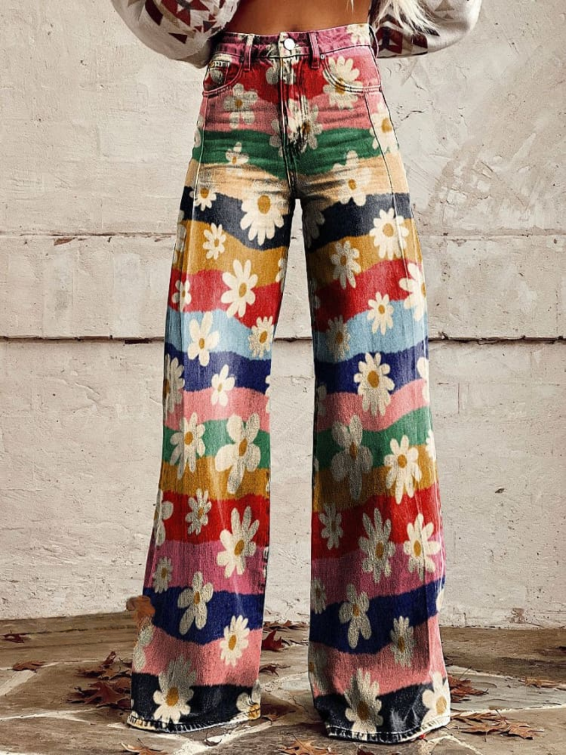 Kessoro women's loose-fit pants in a bright multicolor floral print