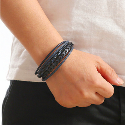 Kessoro men's braided Norse-inspired magnetic clasp bracelet in blue, brown and black