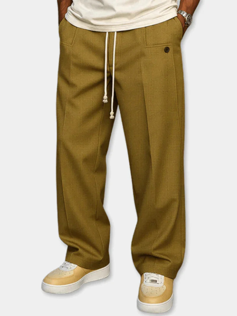 Kessoro men's relaxed drawstring waist casual trousers in khaki, gray, black, blue, light brown and light gray