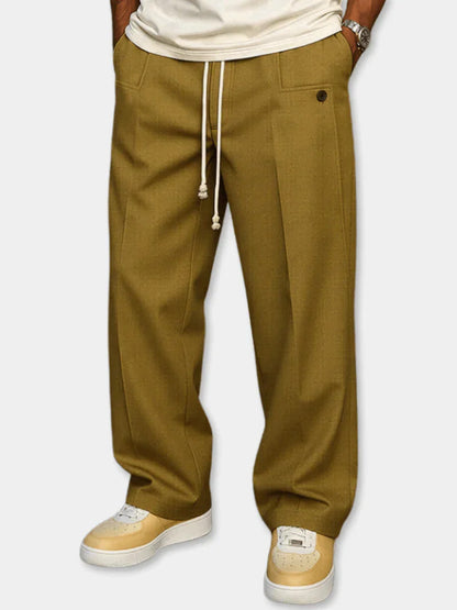 Kessoro men's relaxed drawstring waist casual trousers in khaki, gray, black, blue, light brown and light gray