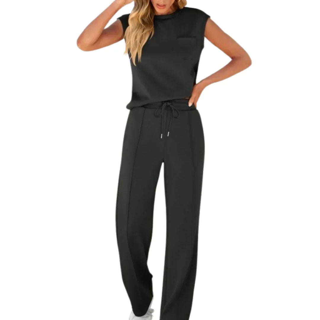 Women's soft summer lounge set in black, brown, rose red, ocean blue, pink and neutrals