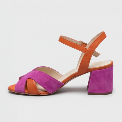 Women's pink colorblock chunky cushioned heels