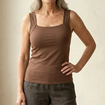 Kessoro women's built-in bra ribbed tank top in black, beige, coffee, green and burgundy