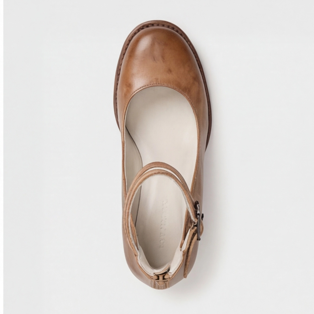 Women's light brown retro ankle-strap heels