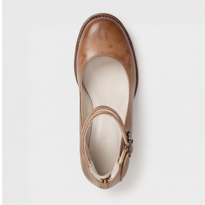 Women's light brown retro ankle-strap heels