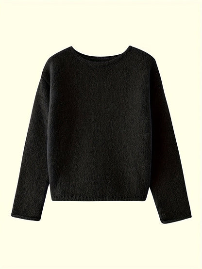 Kessoro women's relaxed loose-fit crew neck sweater in pink, black, burgundy, green and grey – view 9