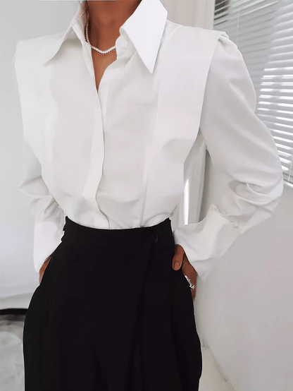 Kessoro women's tailored collared button-up shirt in white, black and bright steel blue - view 4 of 11