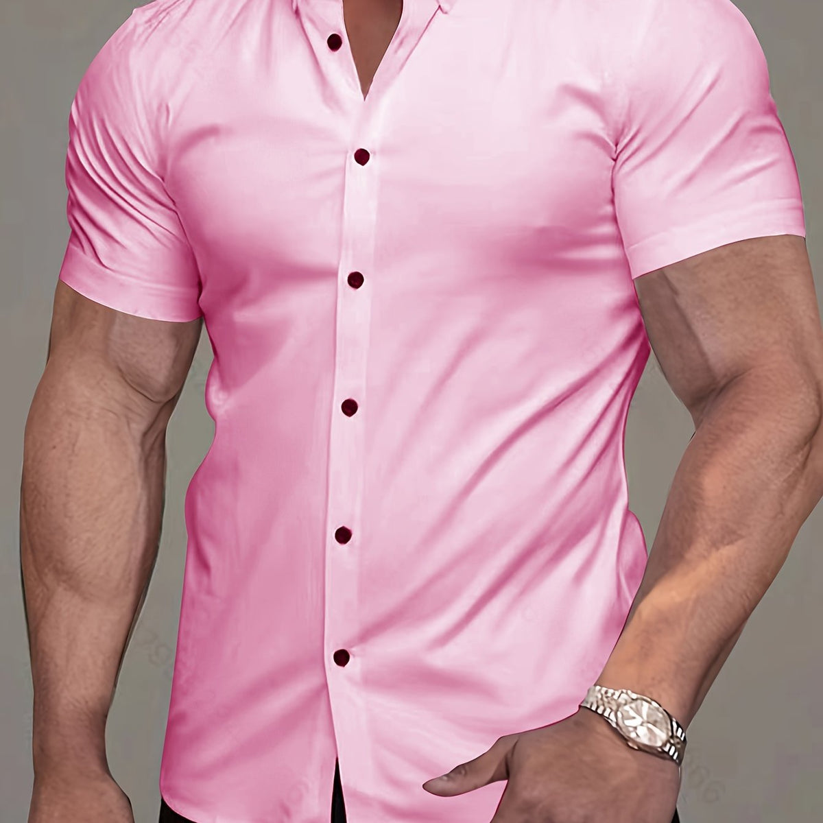 Kessoro men's refined short-sleeve button-up shirt shown in eleven colourways including white, black, navy and army green on a male model