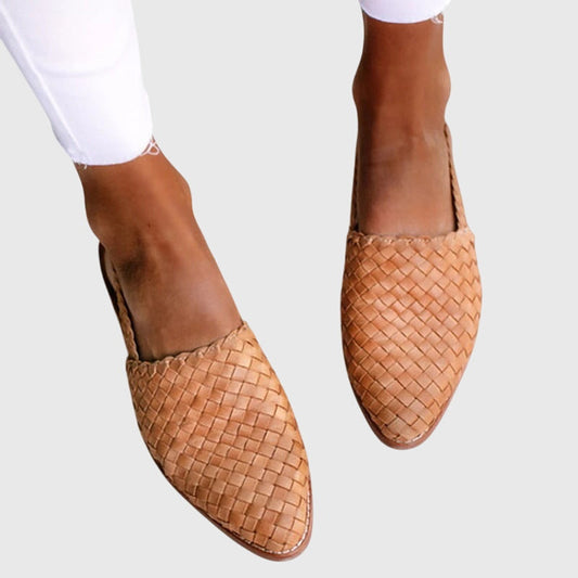 Women's woven pointed-toe slip-on flats in light brown, red, white, black, blue and green — Kessoro, image 1 of 8