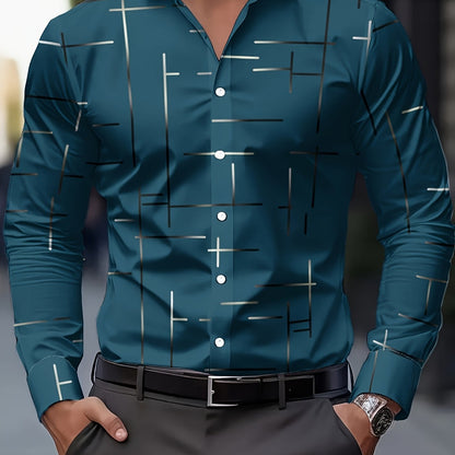 Men's line-print regular fit button-up shirt in navy, malachite green, orange yellow and pink, view 12