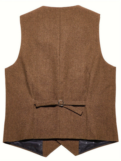 Kessoro Men's Refined Herringbone Tailored Waistcoat in black, coffee brown, royal blue, green and light brown - men's apparel, view 31 of 35