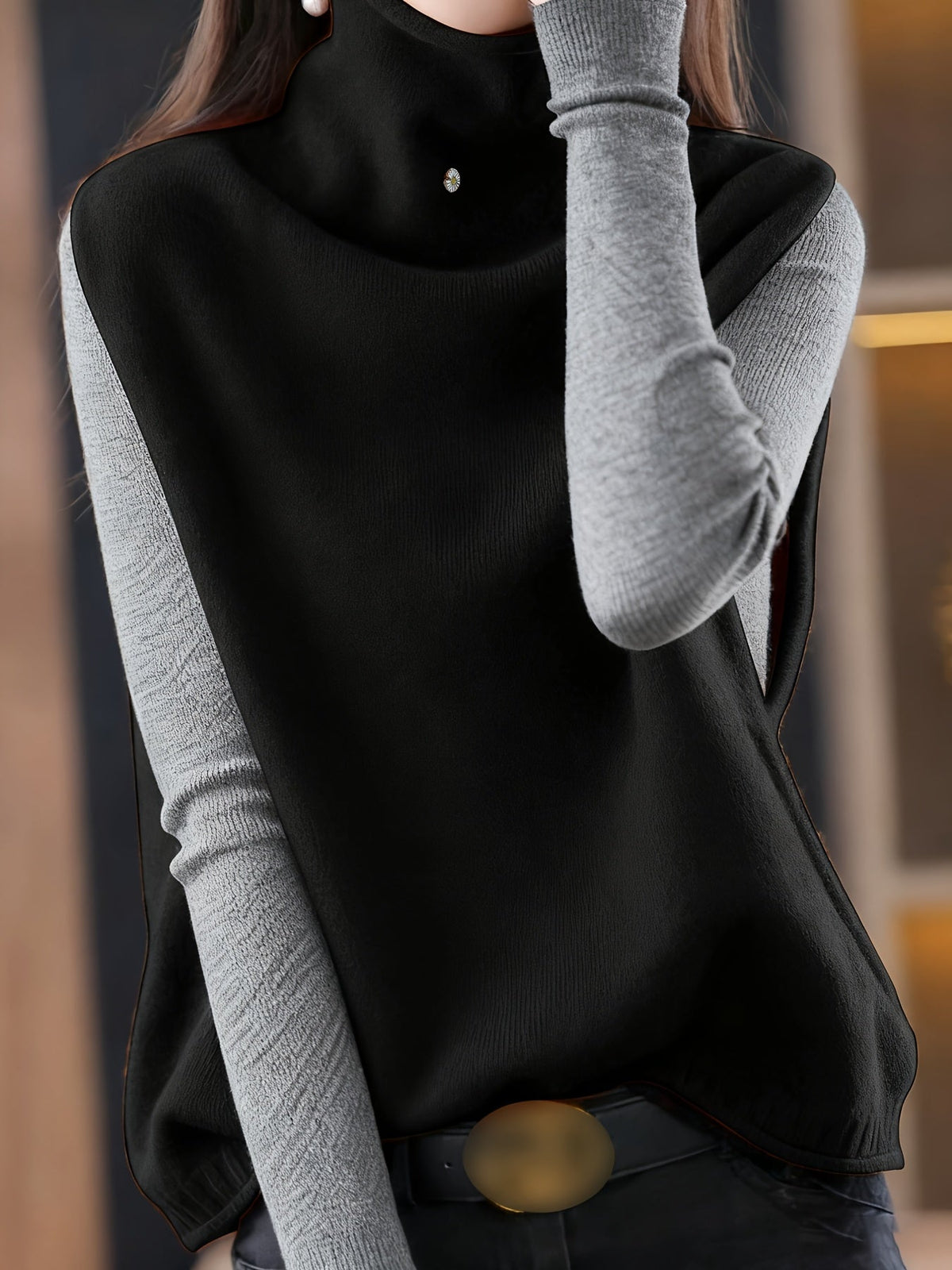 Kessoro women's refined high-neck sleeveless knit vest in elegant neutral colourways