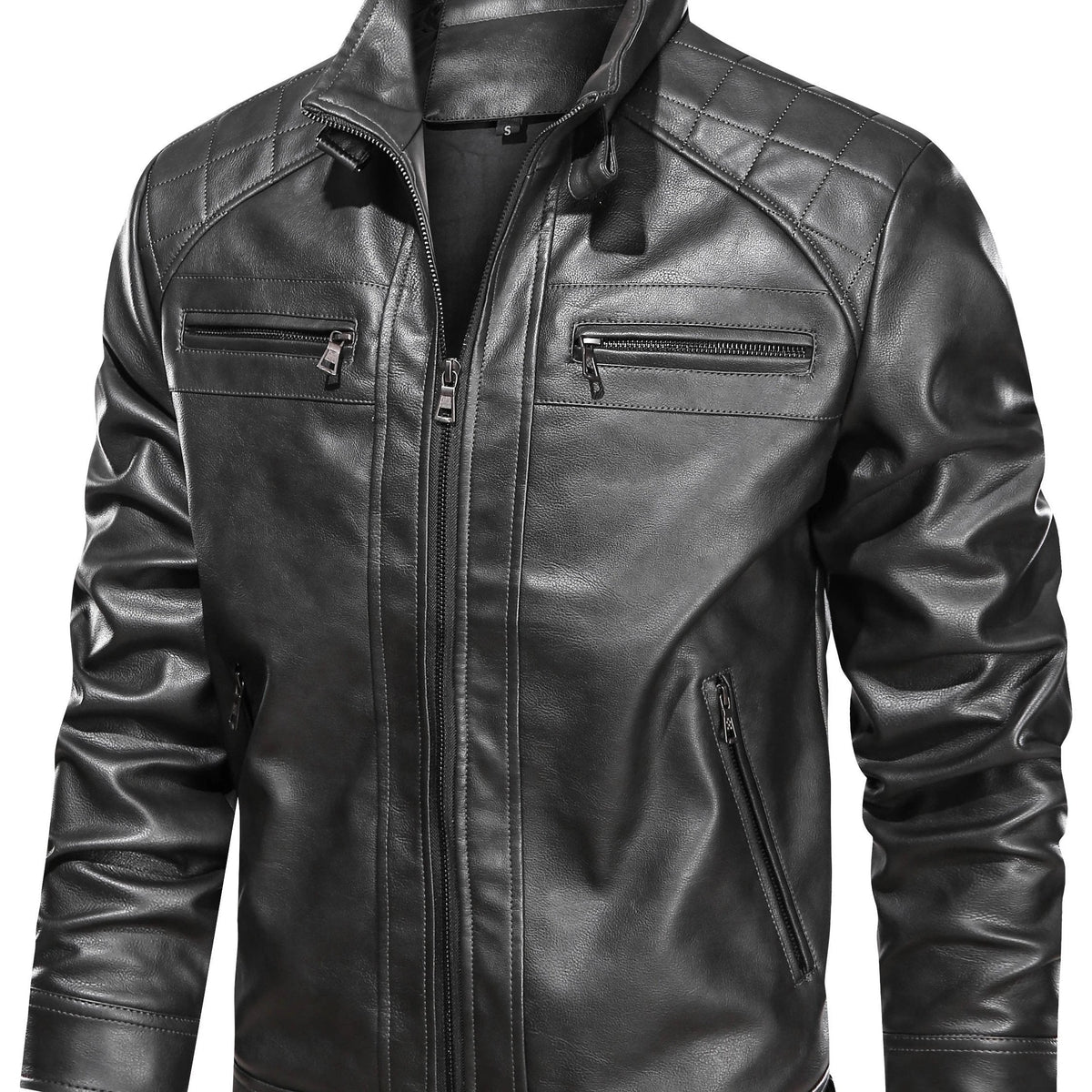 Kessoro stand collar zip-front biker jacket for men in Black, view 1