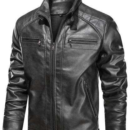 Kessoro stand collar zip-front biker jacket for men in Black, view 1