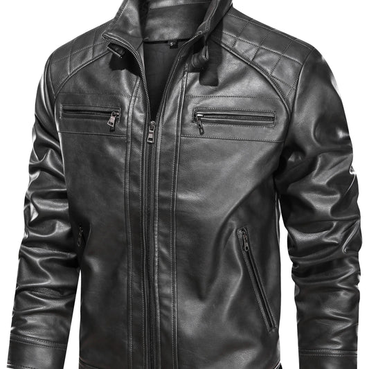 Kessoro stand collar zip-front biker jacket for men in Black, view 1