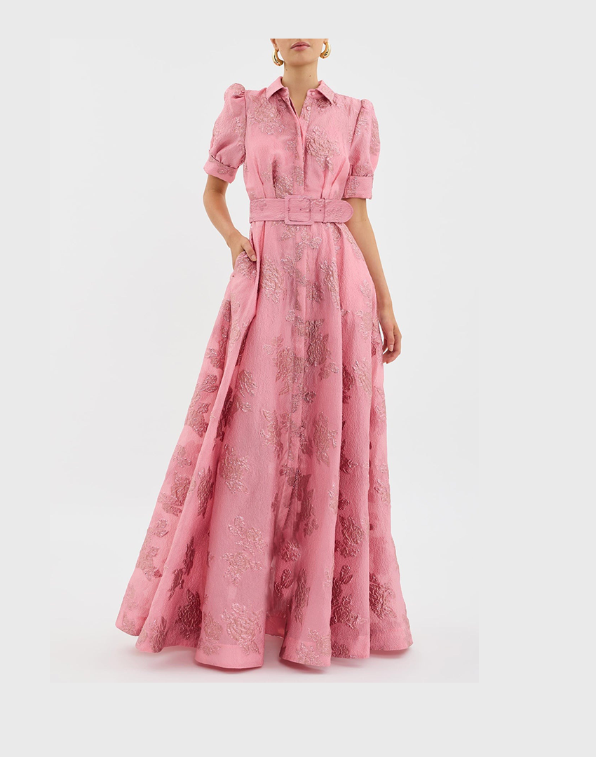 Kessoro women's short puff sleeve dress in pink