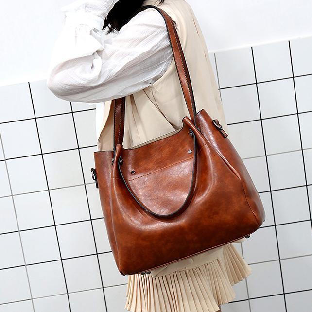 Kessoro women's retro coordinated 3-piece handbag set in brown, black, white and red
