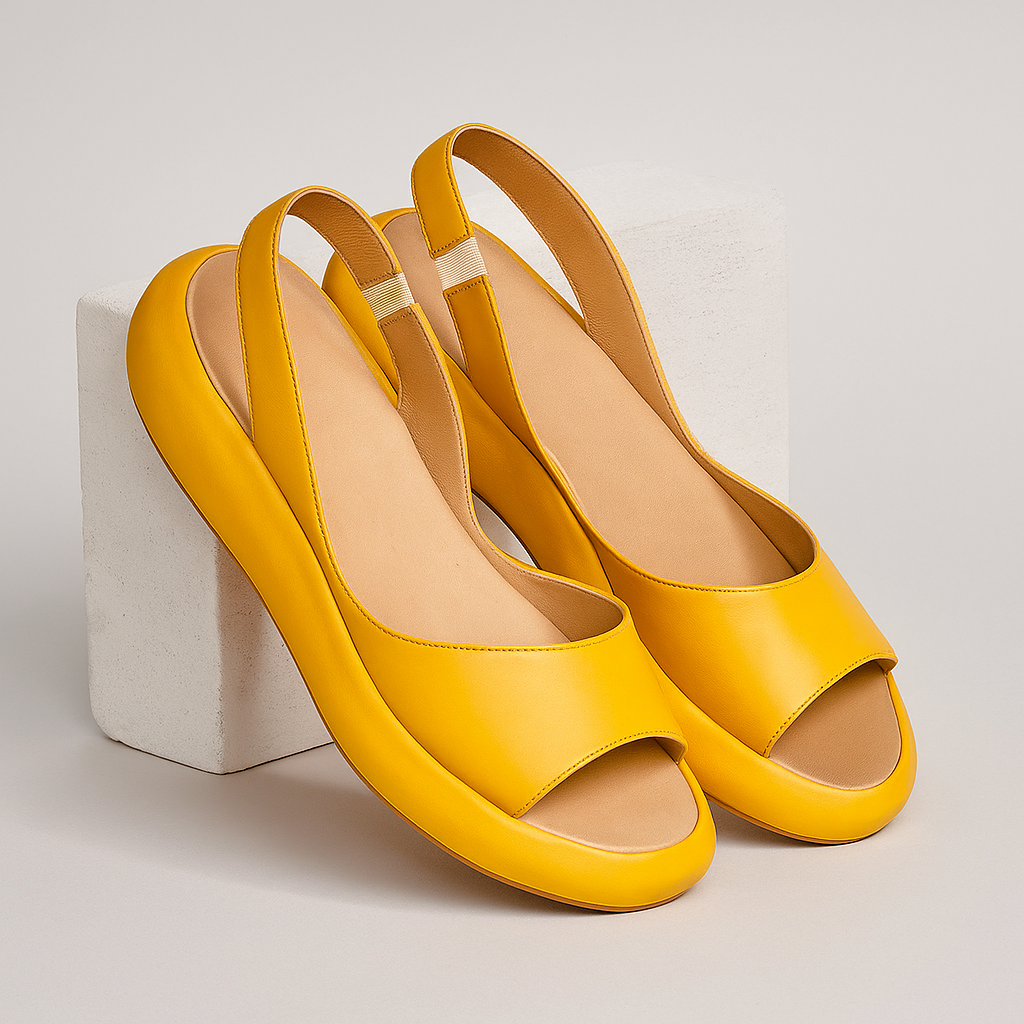 Women's slingback open toe sandal in bright orange, white, yellow, pink and blue