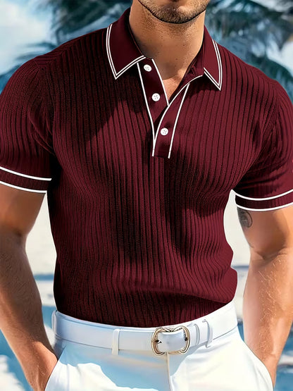Kessoro men's color-blocked short sleeve polo shirt in navy blue, red, white, gray and blue