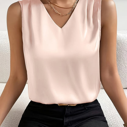 Women's sleeveless draped V-neck blouse in a refined solid colourway
