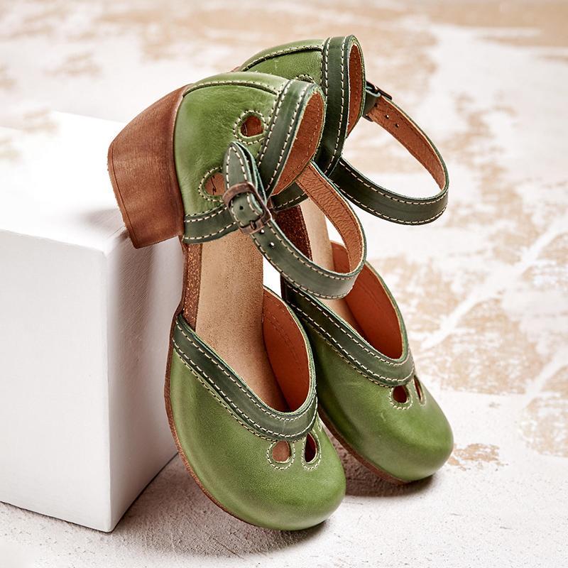Women's low-heel T-strap comfort sandals in blue, orange, red and green — Kessoro, image 2 of 8