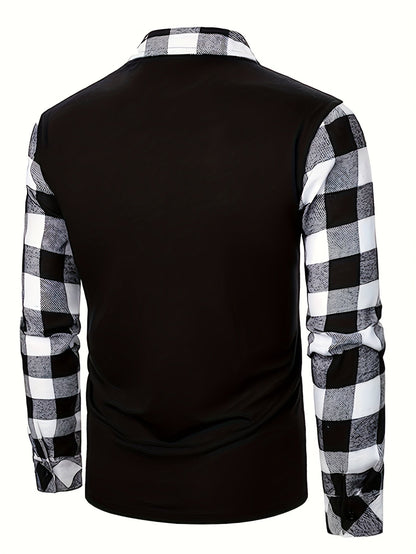 Kessoro men's half-zip contrast check collared shirt in mixed neutral and check colourways