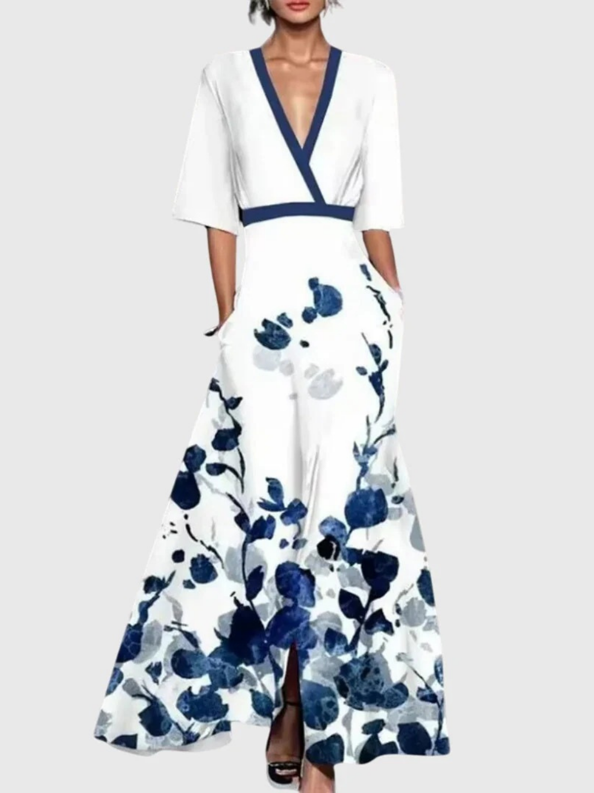 Women's spring floral V-neck dress in red, white and green