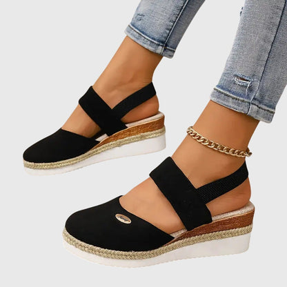 Women's cushioned adjustable-strap wedge sandals in beige, pink, red, grey and black — Kessoro, image 4 of 11