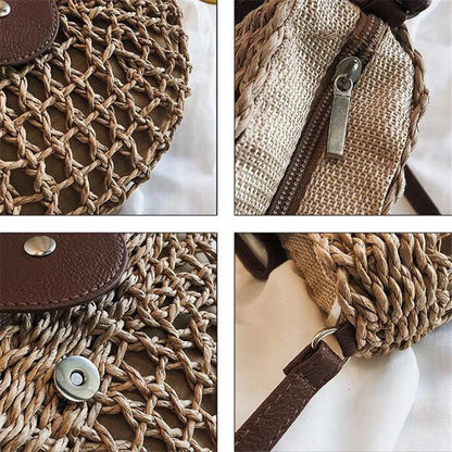 Kessoro women's braided straw compact shoulder bag in beige and brown