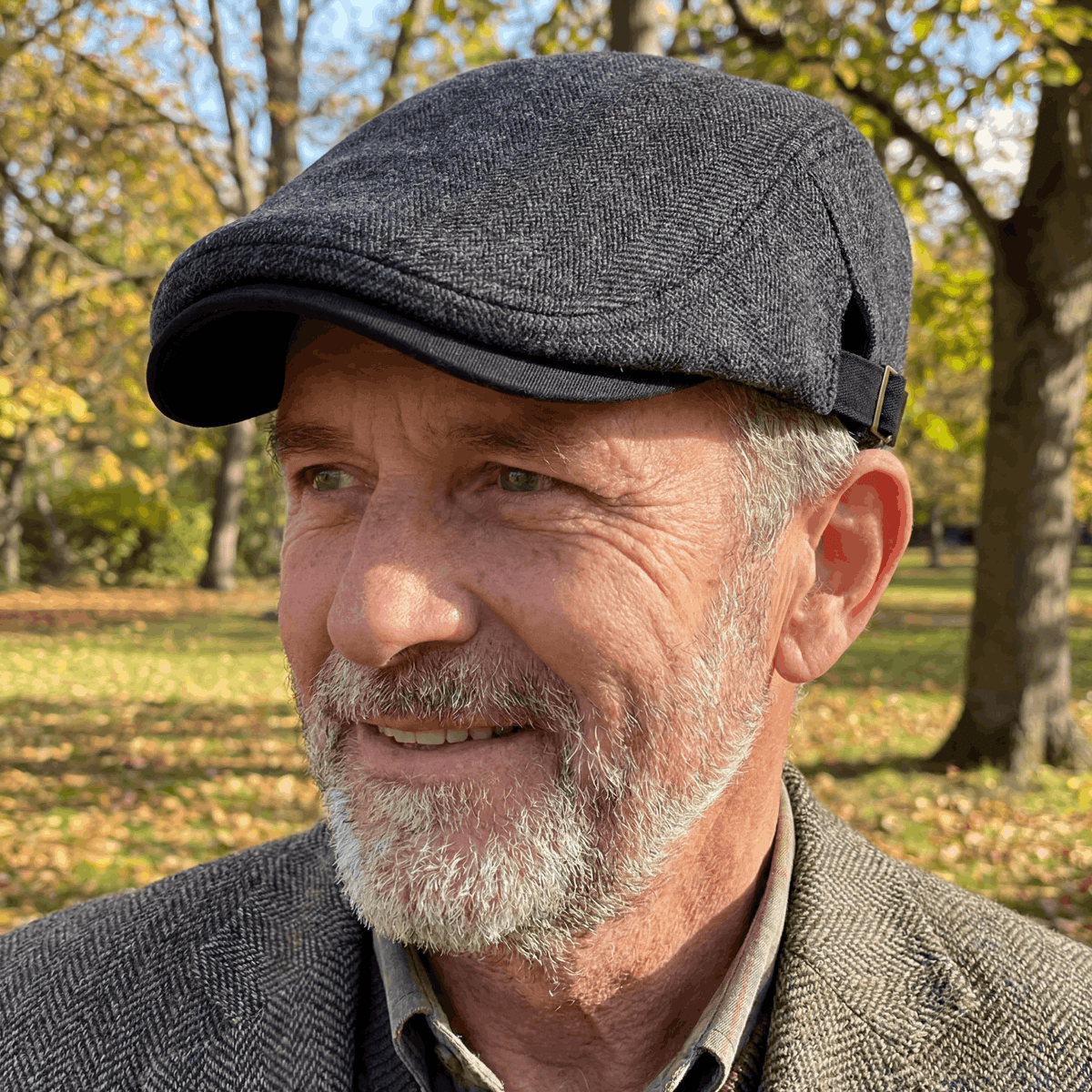 Kessoro unisex wool herringbone flat cap in charcoal, slate gray, taupe and ash gray