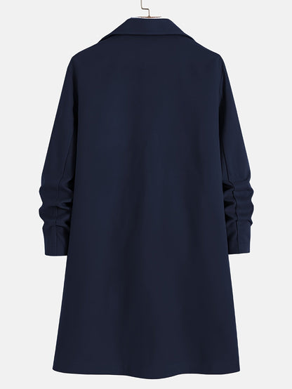 Kessoro men's tailored longline overcoat in brown or navy, view 11 of 13