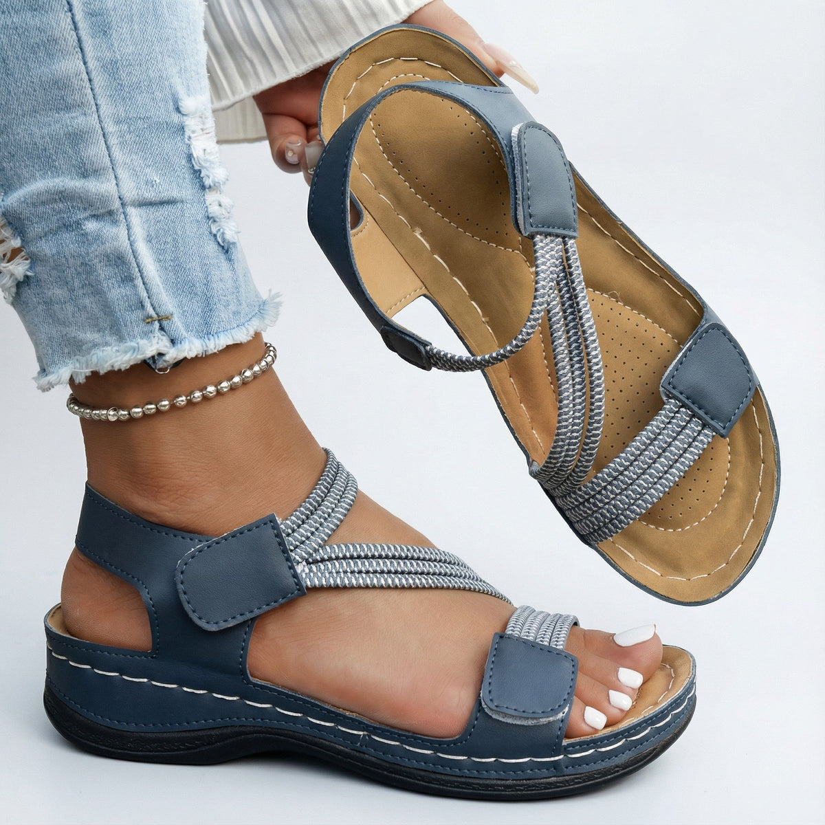 Kessoro women's adjustable strap orthopedic sandals in blue, black, white, pink and beige, for women
