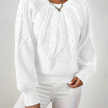 Kessoro women's relaxed cable-knit lantern-sleeve sweater in matcha, beige, burgundy, navy and camel