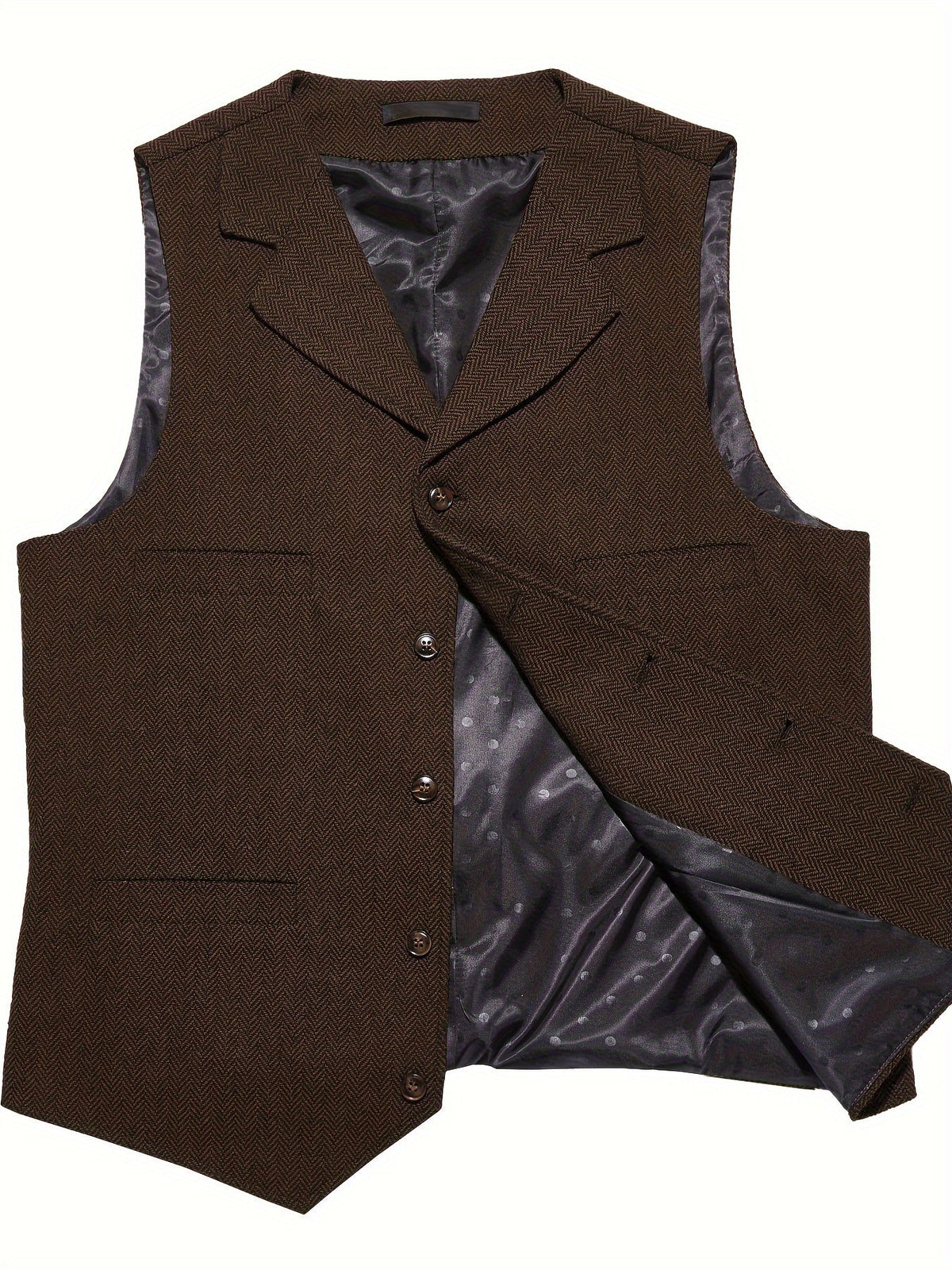 Kessoro Men's Refined Herringbone Tailored Waistcoat in black, coffee brown, royal blue, green and light brown - men's apparel, view 13 of 35