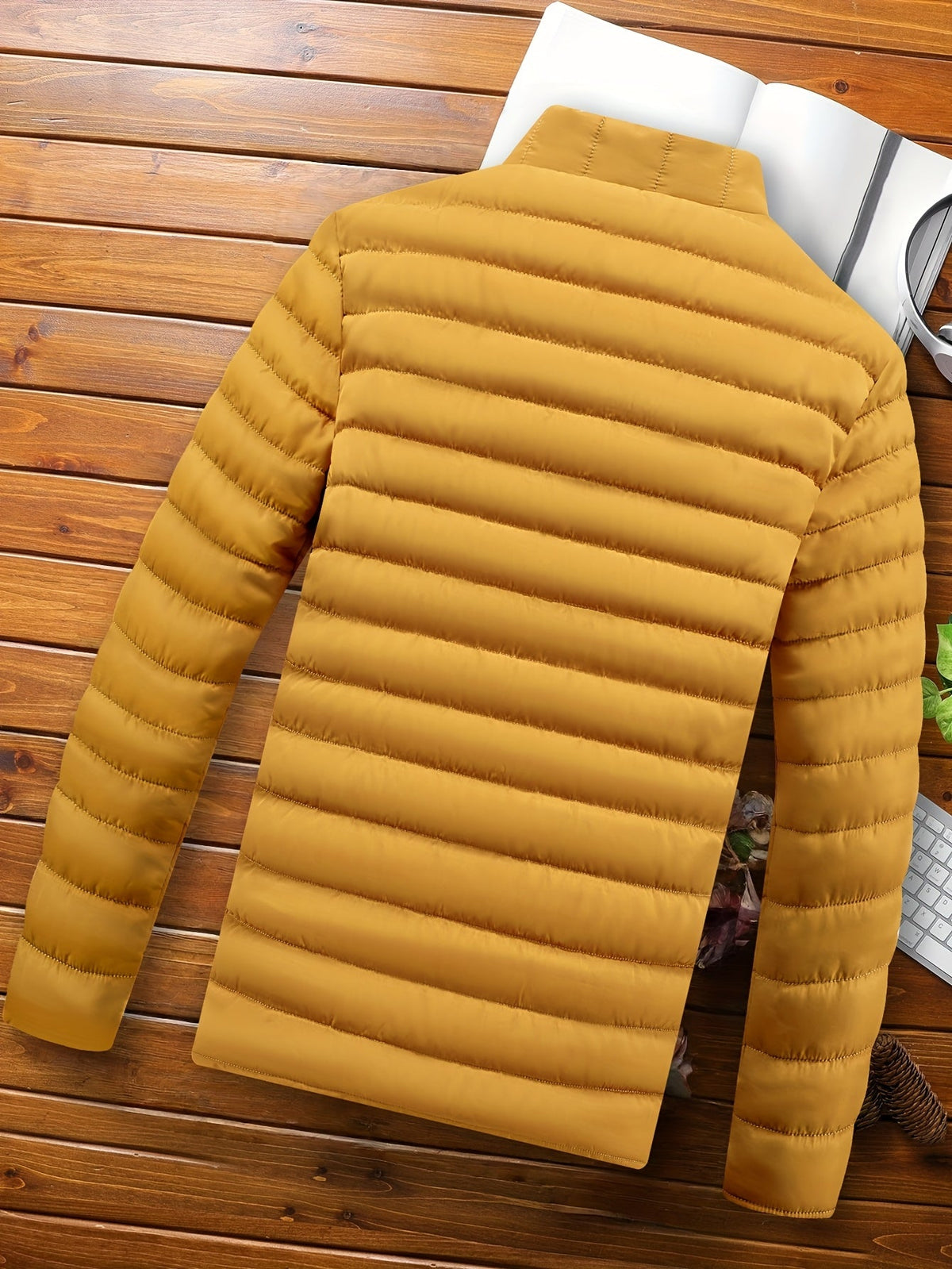 Kessoro men's lightweight windproof quilted jacket in yellow, black and green - product view 3