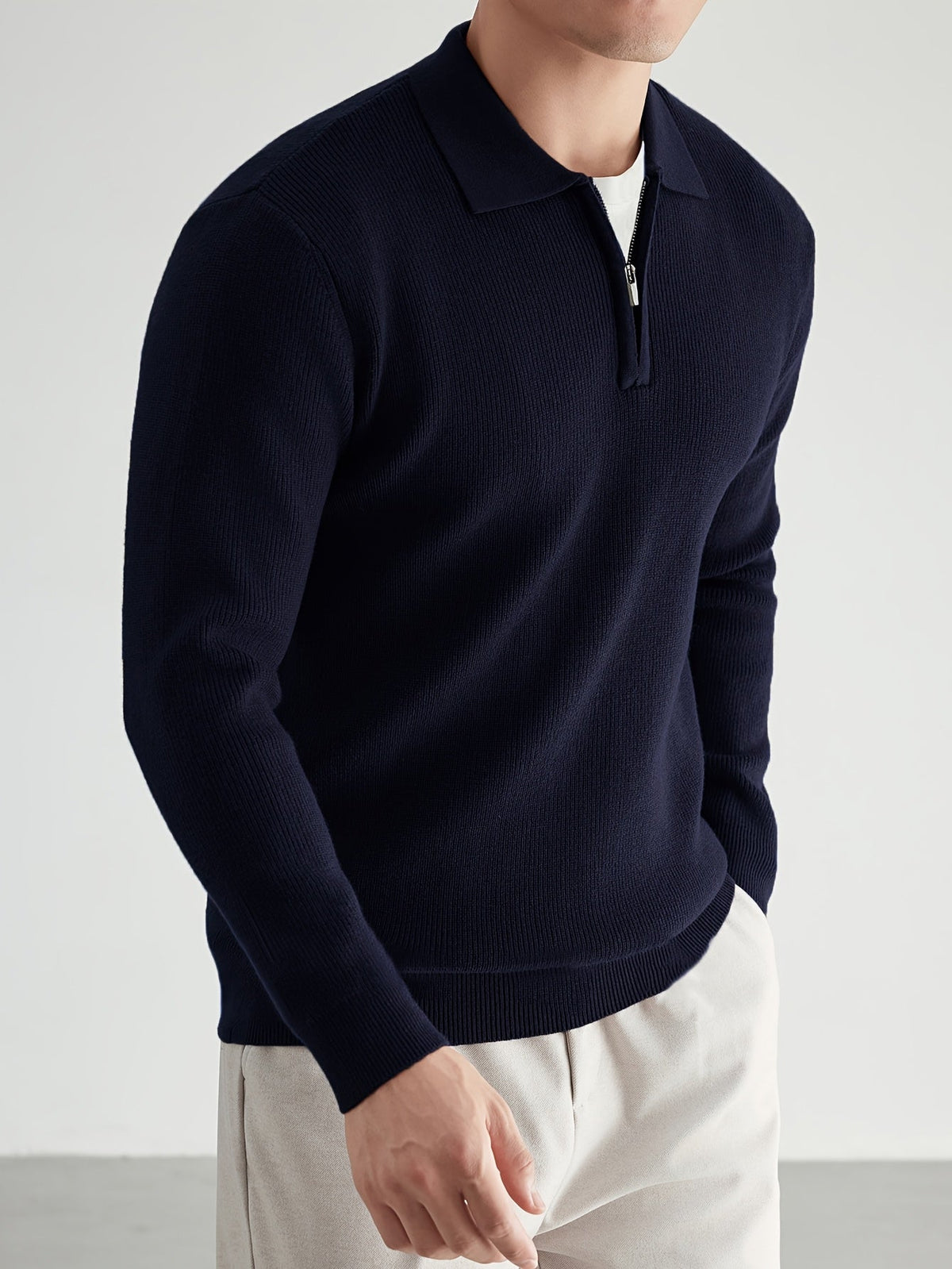 Kessoro men's refined quarter-zip collared polo sweater in smart muted colourways