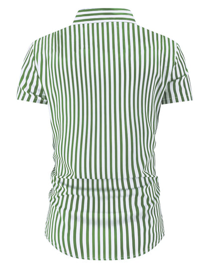 Kessoro men's striped short sleeve button-up shirt in pink, yellow-green and blue – view 7