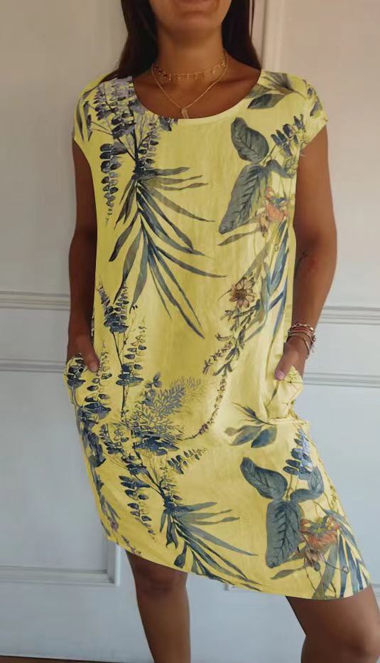 Women's striped crew neck midi dress with short sleeves in white, blue, green and pink
