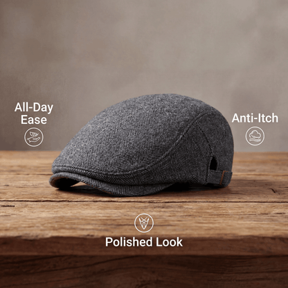 Kessoro unisex wool herringbone flat cap in charcoal, slate gray, taupe and ash gray