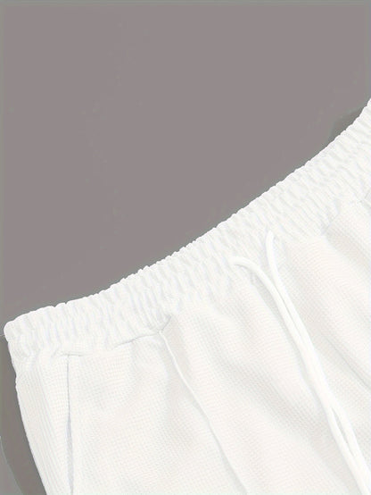 Kessoro Men's Waffle-Knit Two-Piece Outfit Set in white and black, image 6 of 21.