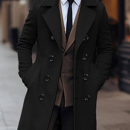 Kessoro men's double-breasted tailored overcoat in black, view 1 of 7