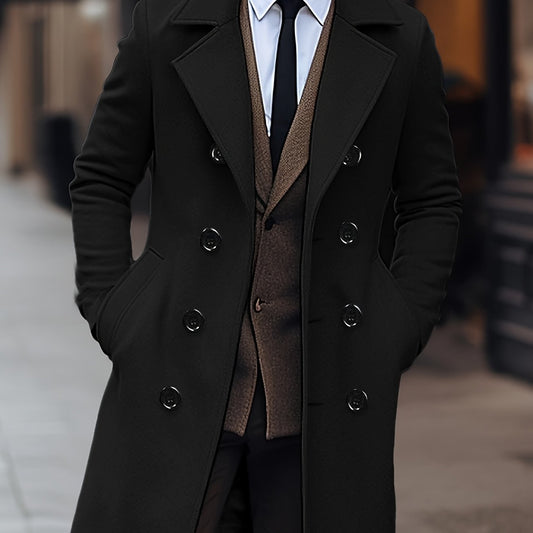 Kessoro men's double-breasted tailored overcoat in black, view 1 of 7